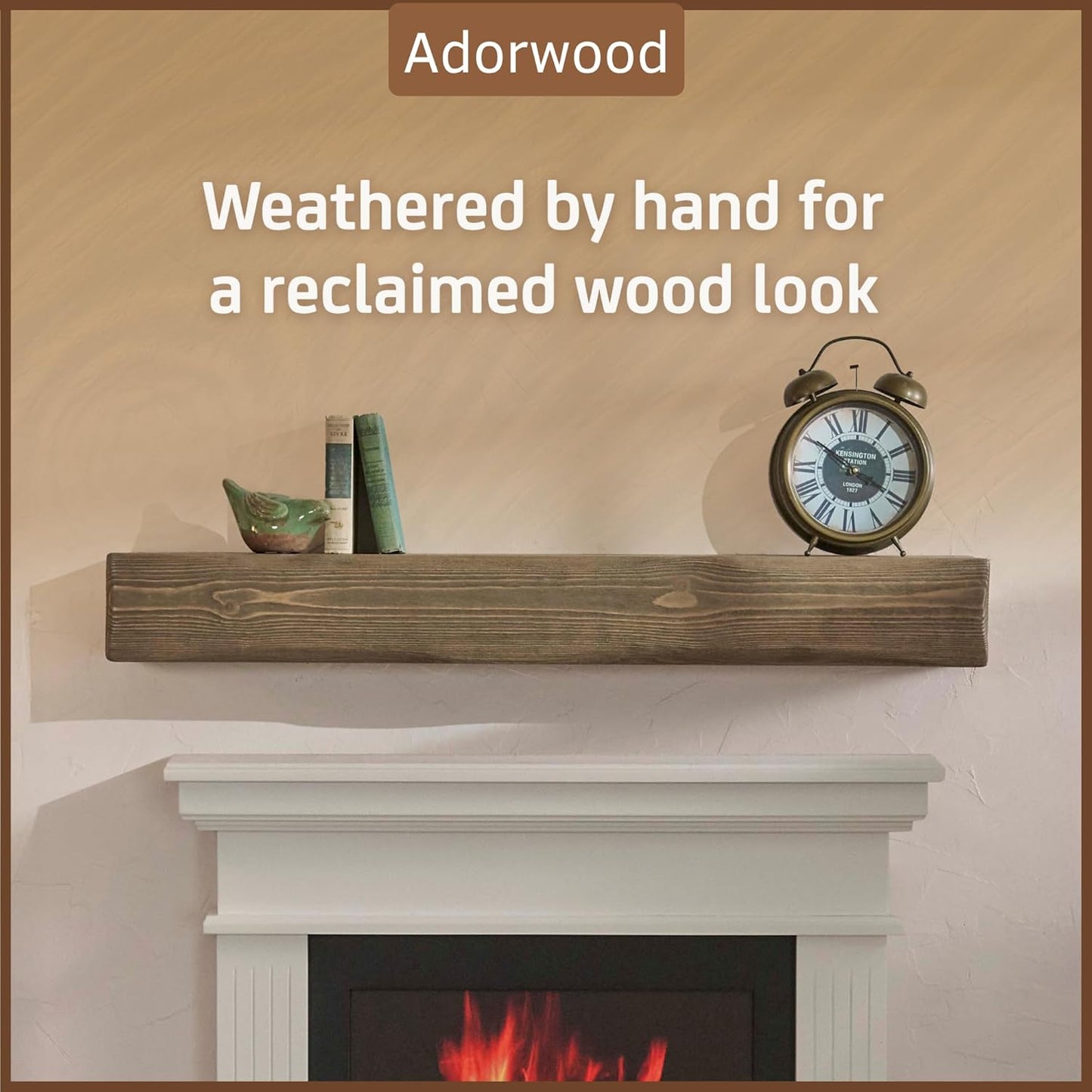 Handmade Fireplace Mantel Shelf 48", Extra Wide Rustic Wood Mantles for Over Fireplace, Wall Mounted Floating Mantel Shelves for Living Room Decor (Smoke Gray, 48Lx6Hx8D)