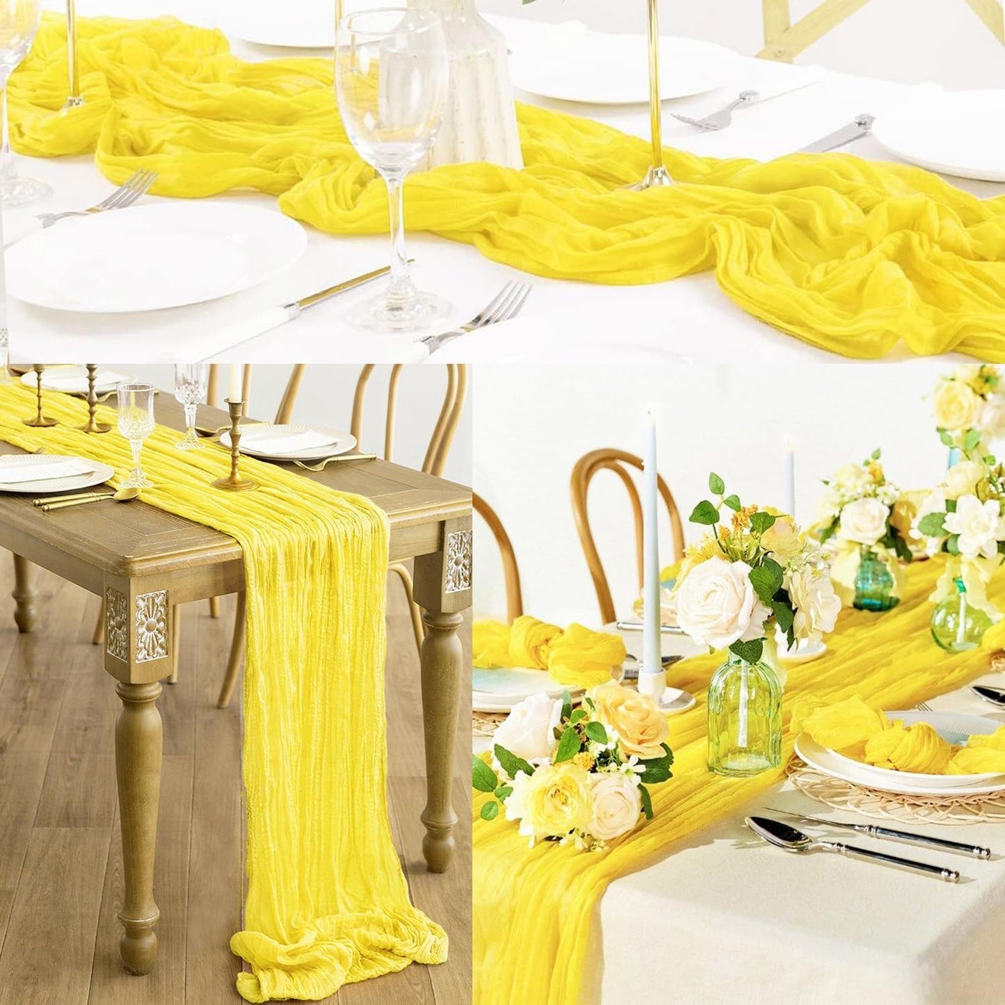 20 Pack Yellow Cheesecloth Table Runner 20 x 120 Inch Long Rustic Gauze Cheese Cloth Table Runner for Wedding 10FT Bridal Baby Shower Table Decorations Boho Fabric Sheer Birthday Party Table Decor