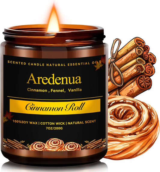 Cinnamon Roll Candles | Fall Cinnamon Candle - Autumn Scented Candle for Home, 7oz Soy Candles for Home Scented, Fall Gifts for Women & Men, Cozy Seasonal Sweet Scent for Autumn & Thanksgiving