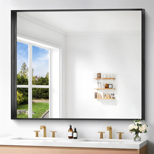 Black Bathroom Mirror, 40x48 Inch Rectangular Framed Mirror, Large Wall Mounted Bathroom Vanity Mirror Over Sink for Bedroom,Restroom, Living Room, Hangs Vertically or Horizontally