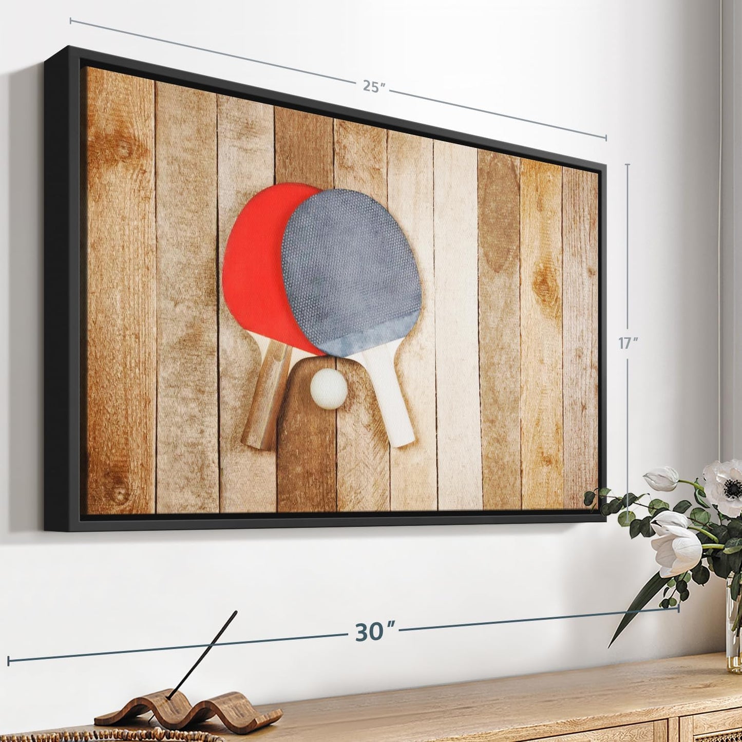 ElephantStock Ping Pong Wall Art - Horizontal Framed Canvas - 1-Piece Living Room Wall Decor - Photography Canvas Print - Brown and Red Decor for Wall - 25" X 17"