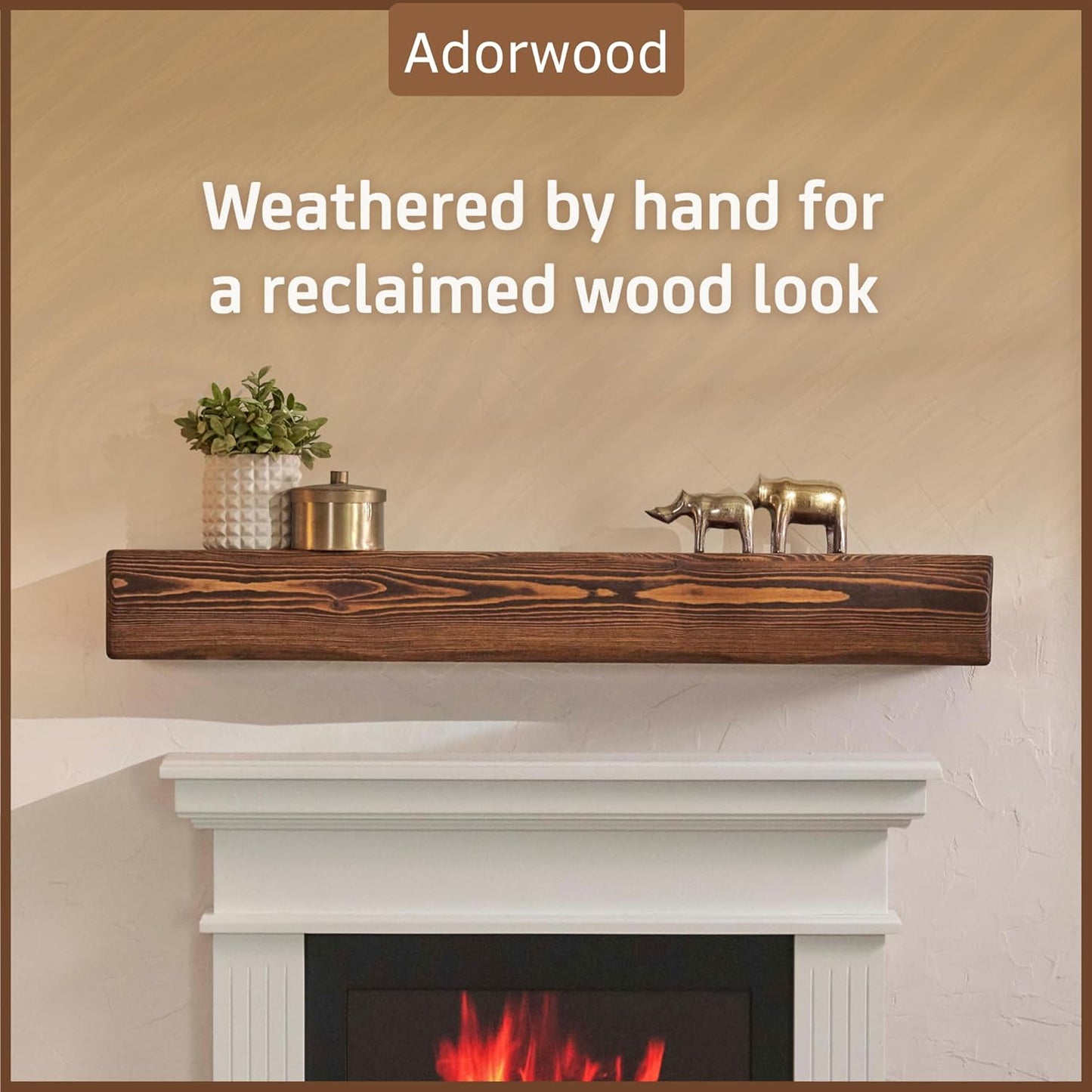 Handmade Fireplace Mantel Shelf 48", Extra Wide Rustic Wood Mantles for Over Fireplace, Wall Mounted Floating Mantel Shelves for Living Room Decor (Light Walnut, 48Lx6Hx8D)
