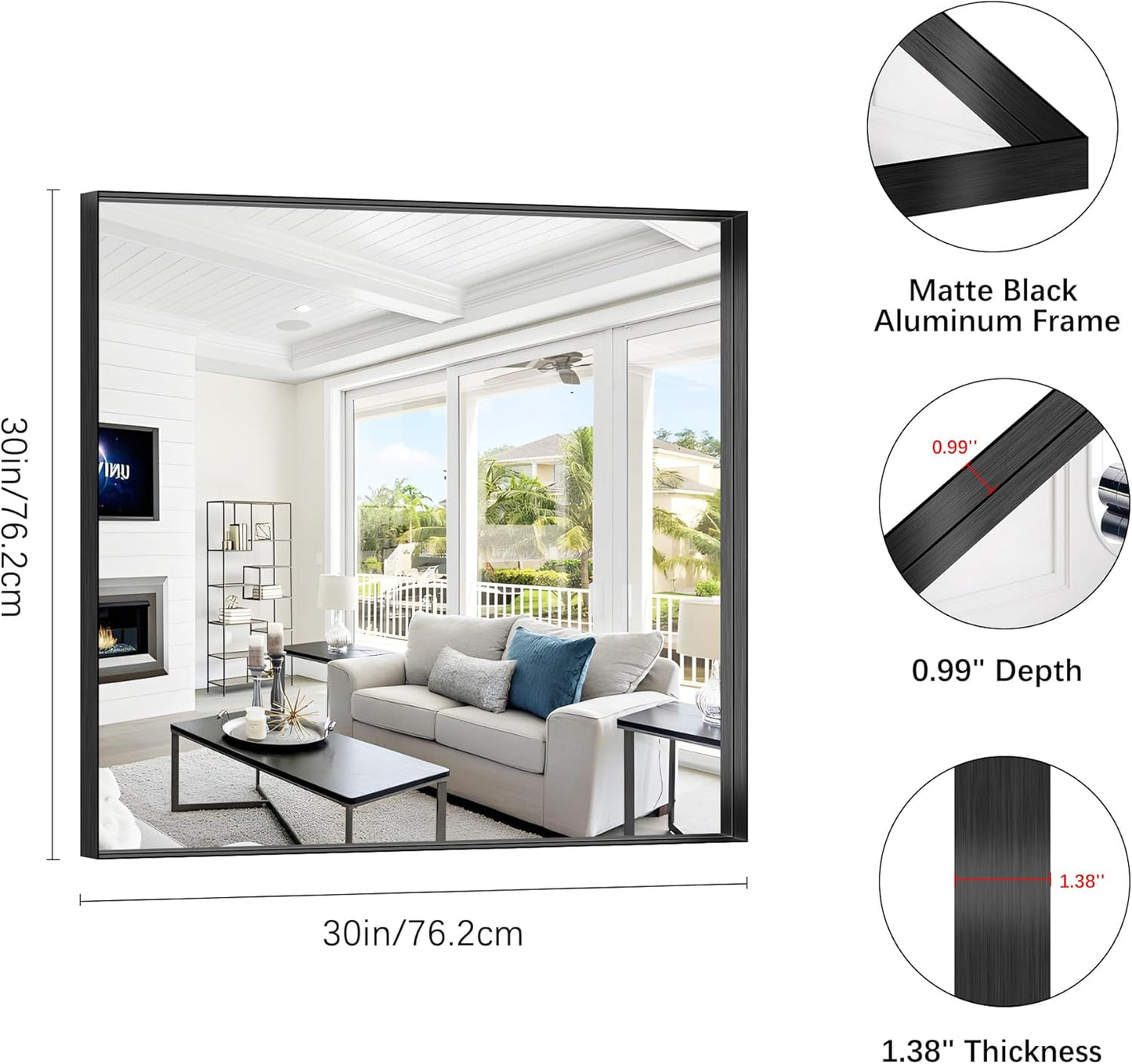 Black Bathroom Mirror, 30x30 Inch Rectangular Framed Mirror, Large Wall Mounted Bathroom Vanity Mirror Over Sink for Bedroom,Restroom, Living Room, Hangs Vertically or Horizontally