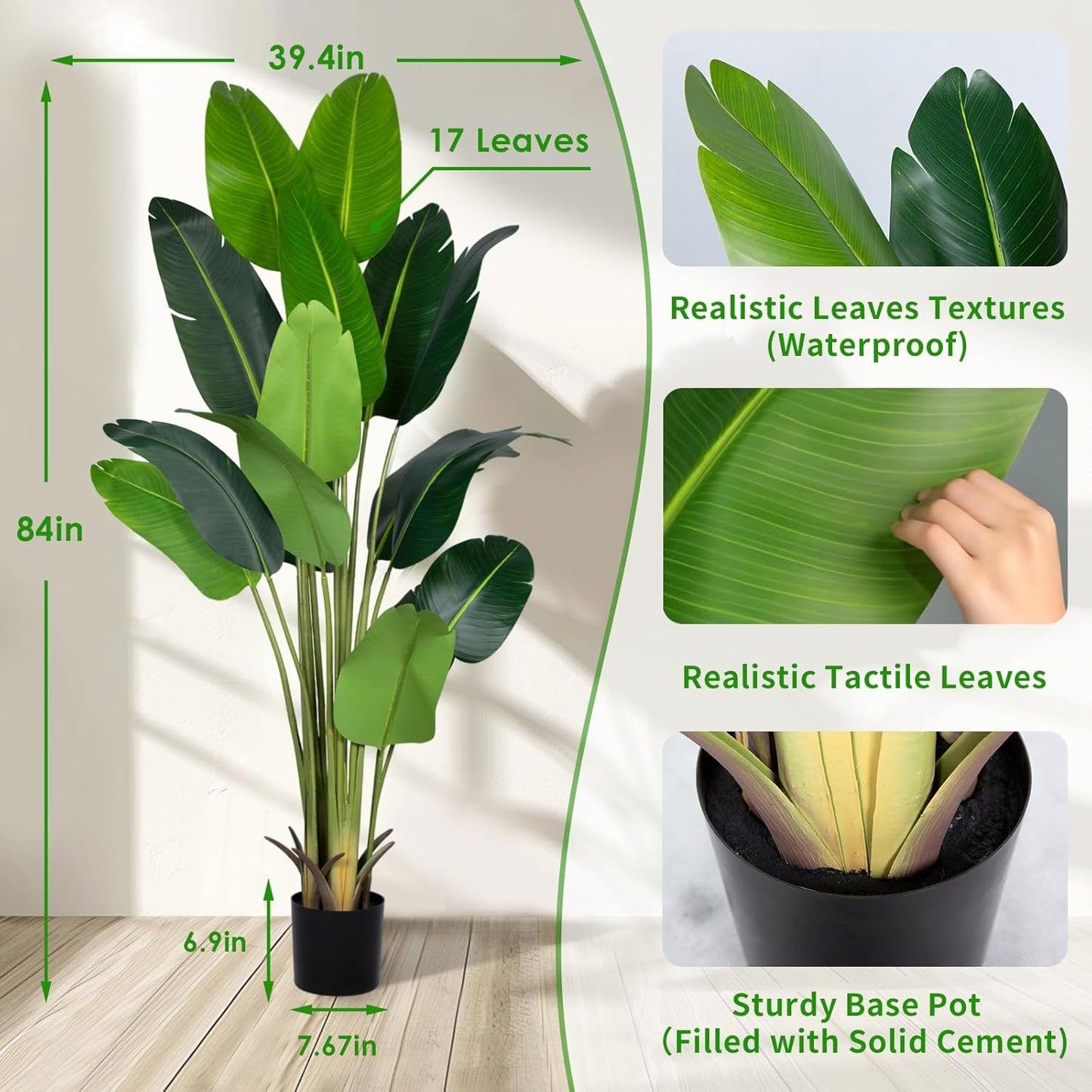 Artificial Bird of Paradise Plant 7Ft Fake Tropical Palm Tree with 17Trunks Faux Banana Leaf Trees in Pot for Home Indoor Outdoor Office Modern Decor Housewarming
