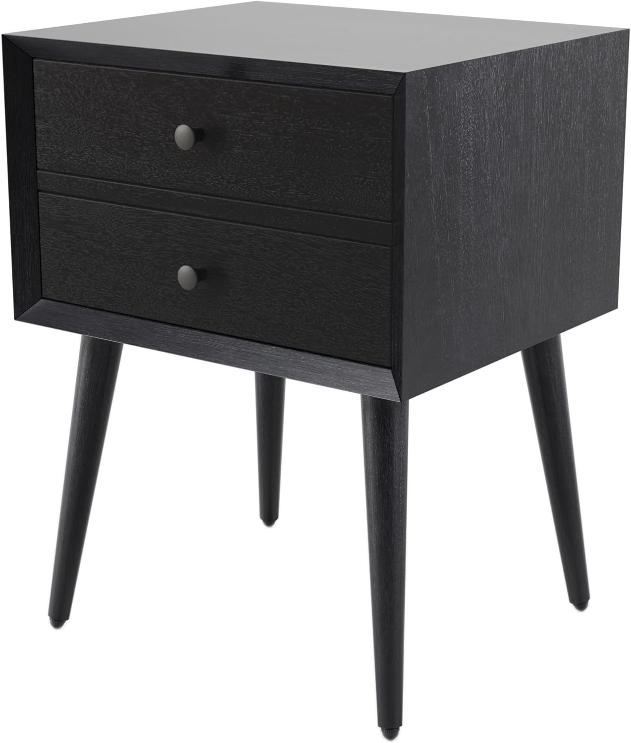 Christopher Knight Home Accent Bedside End Table, Acacia Wood Nightstand Side Table, Storage with 2 Drawers, Mid-Century Nightstand with Solid Wood Leg for Bedroom Dorm and Small Space, Black