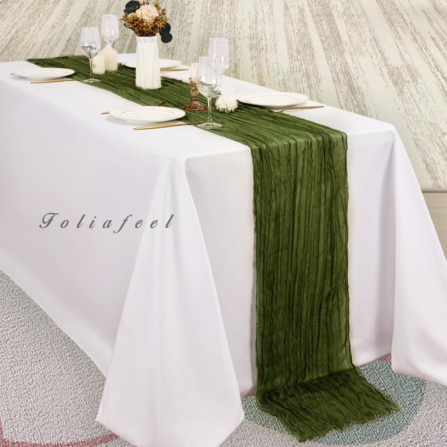 6 Pack Olive Green 10FT Cheesecloth Table Runner Rustic Gauze Cheese Cloth Table Runner for Wedding Bridal Baby Shower Table Decorations Boho Fabric Sheer Birthday Party Decor 20 x 120 Inch Long