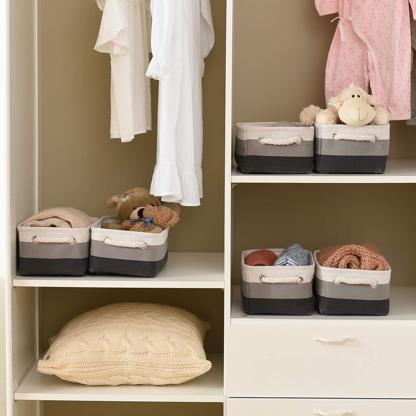 Small Storage Baskets for Shelves,Fabric Storage Baskets for Closet,Rectangular Collapsible Baskets for organizing Clothes,Books,Gifts