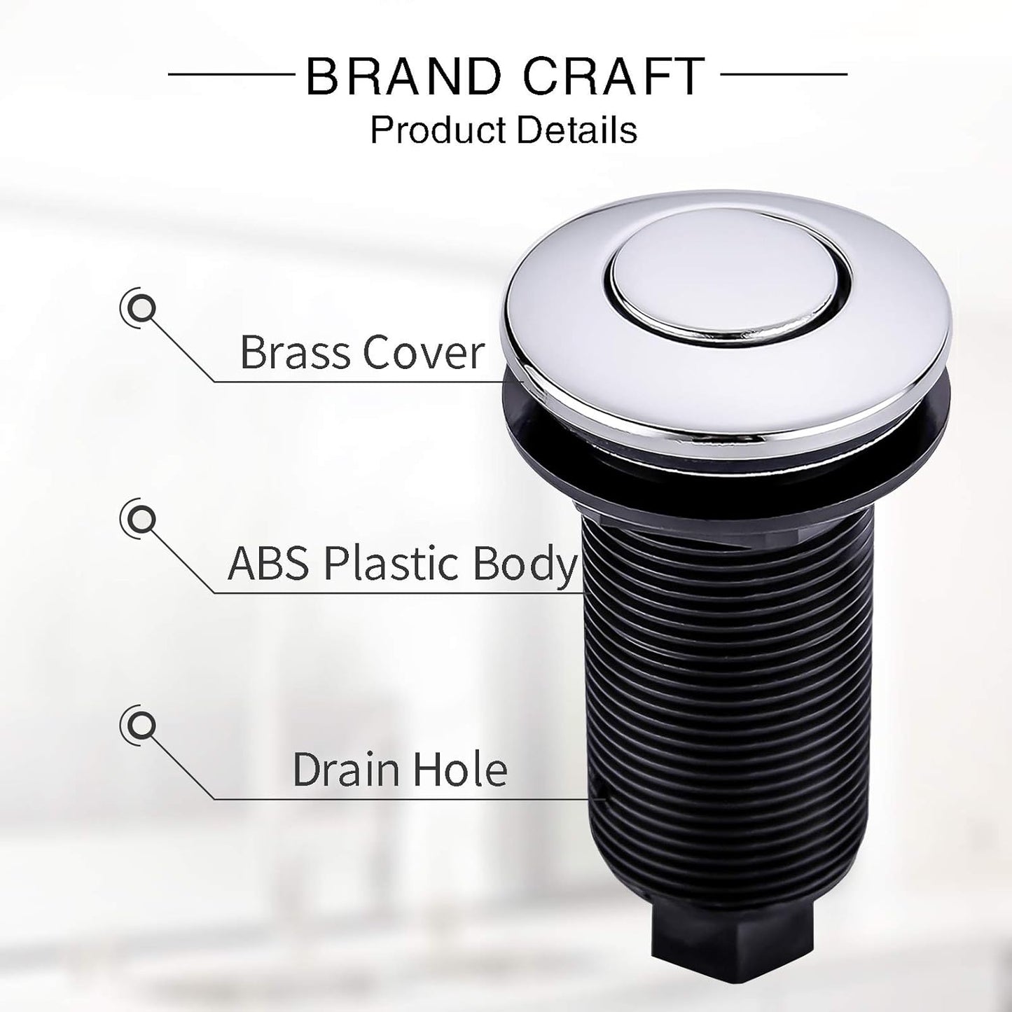 Garbage Disposal SinkTop Air Switch Kit with Long Button,Brass Made Cover,Chrome