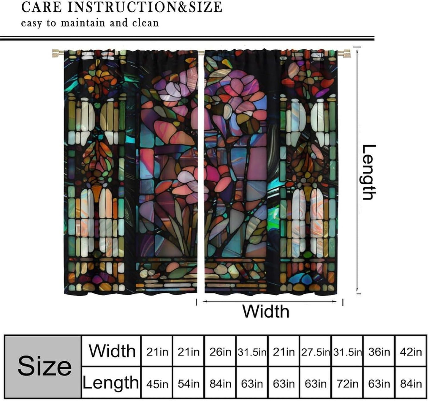 Stained Glass Curtains,Vintage Colorful Abstract Art Home Decor Drapes for Bedroom Living Room Kitchen Window Treatment 2 Panels Set Total Size 42" W X 54" L Inch