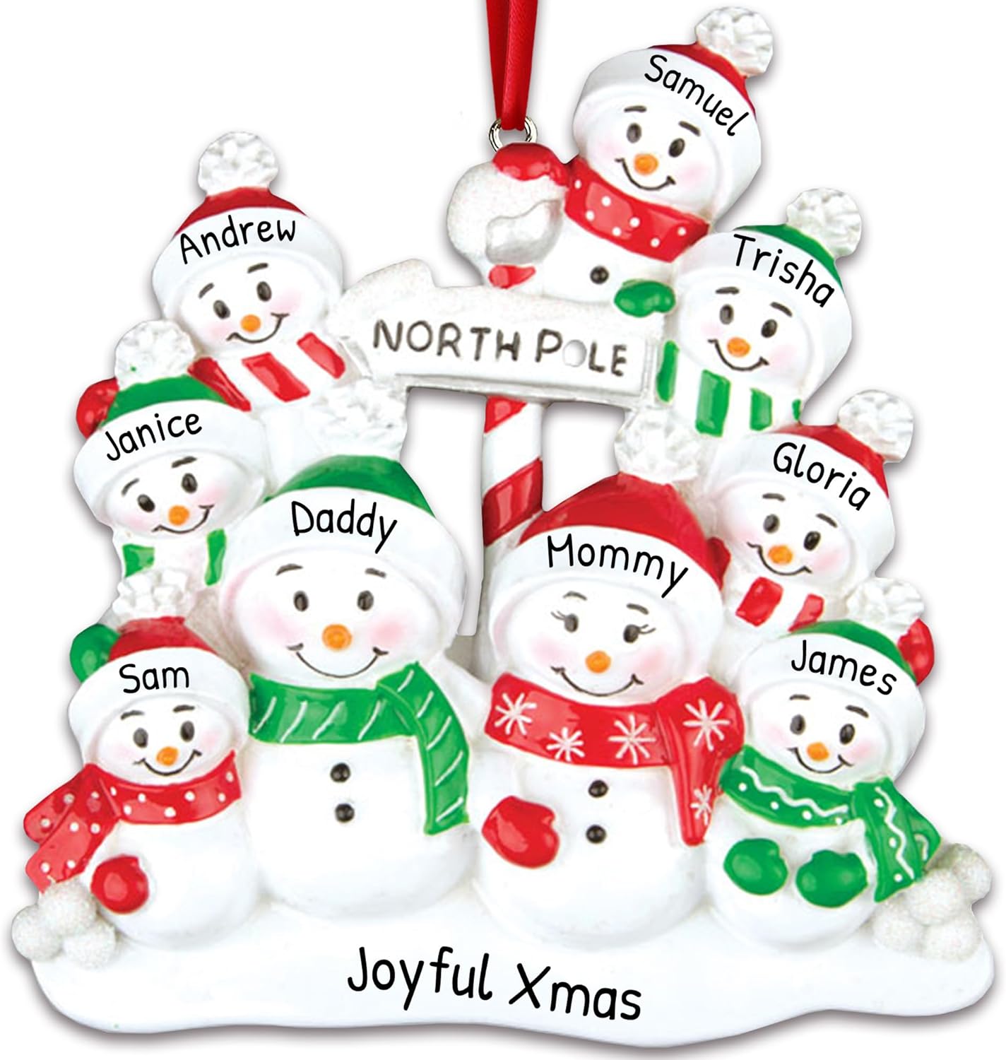 3D Frosty Snowman Family of 9 Christmas Ornament 2025 Personalized Family Christmas Ornaments 2025 | Winter Holiday Snowmen Personalized Tree Ornaments Customizable Gifts Snow People of Nine Ornament