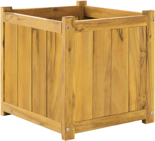 IDZO Acacia Wood Flower Planter Box for Outdoor Plants, 1pc Wooden Raised Garden Bed with Handles, Drainage Holes, Ideal for Garden and Home Décor, Golden Teak