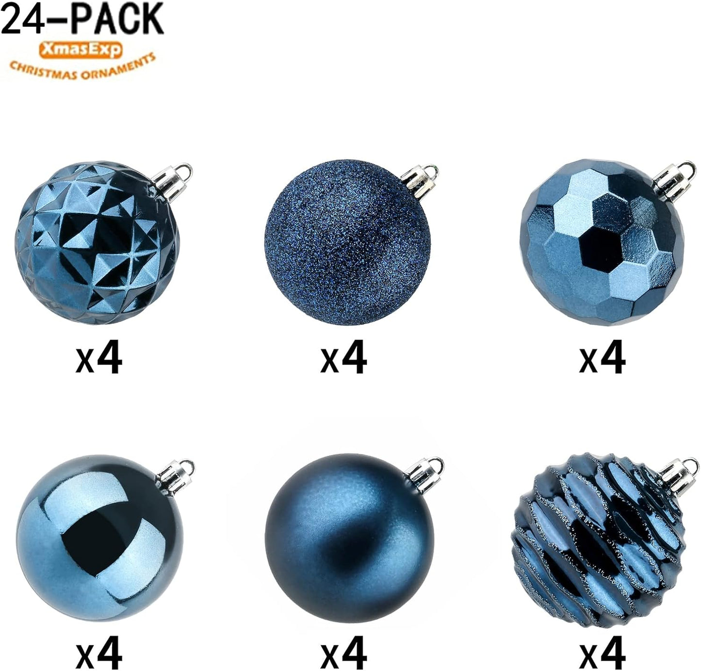 XmasExp 60mm/2.36" Christmas Ball Ornaments Shatterproof Christmas Ornaments Set Decorations for Xmas Tree Balls - 24ct (2.36'', Blue)