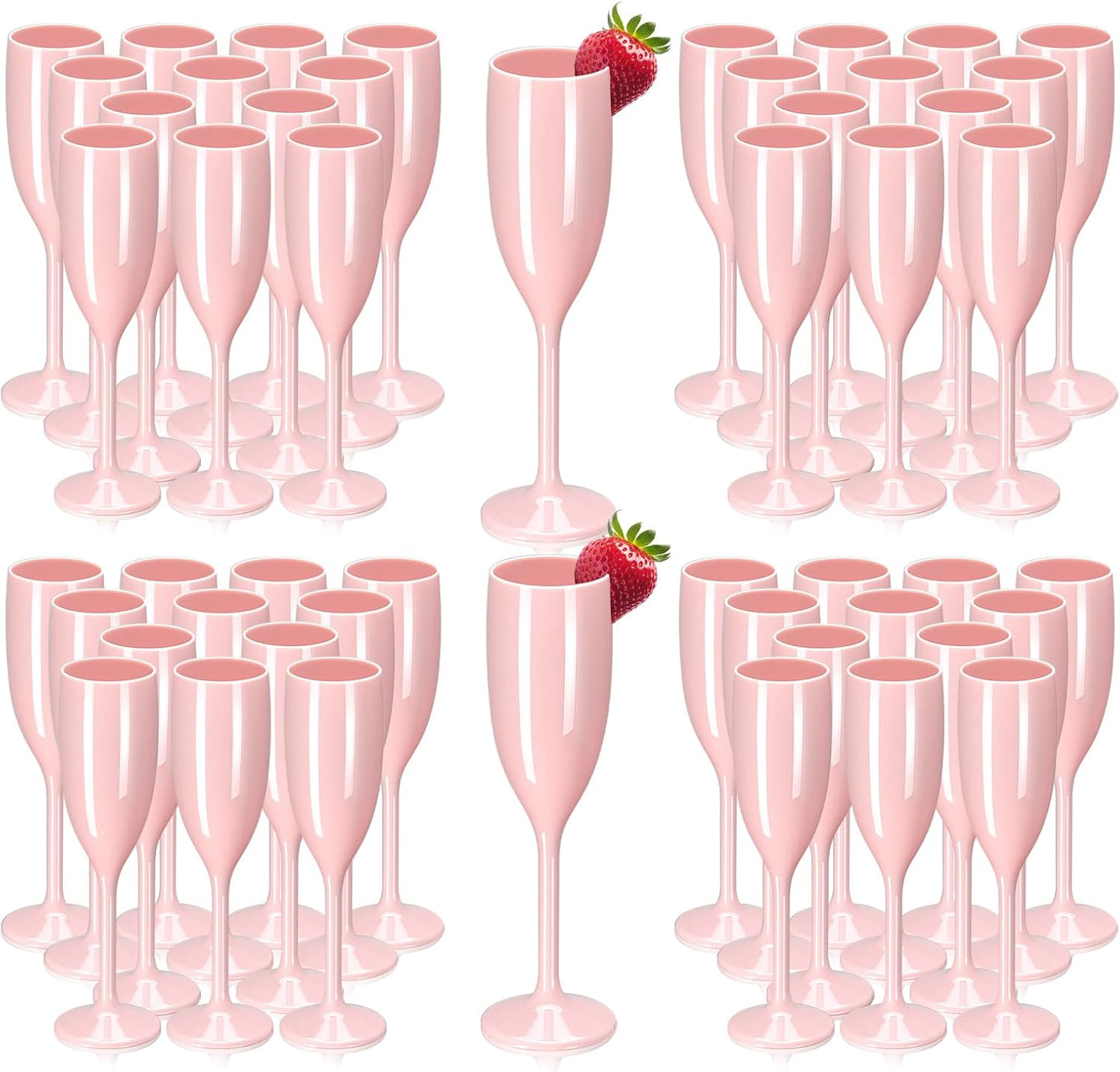 XUWAIDSGN Acrylic Champagne Flutes Toasting Glasses Unbreakable Mimosa Bar Reusable Wine Glasses Vintage Champagne Flutes Stemmed Drinking Cups 5.4 OZ for Christmas Birthday (100, Pink)