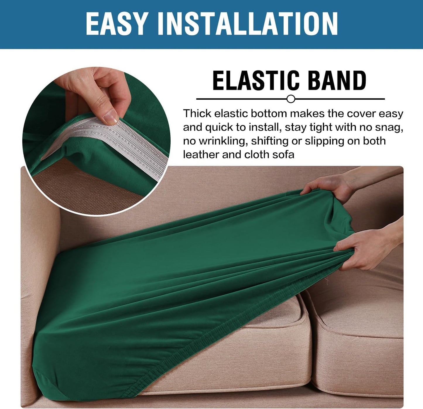 H.VERSAILTEX Velvet Stretch Couch Cushion Cover Plush Cushion Slipcover for Sofa Cushion Furniture Protector Seat Cushion Sofa Cover (3 Piece Sofa Cushion Covers, Vintage Green)