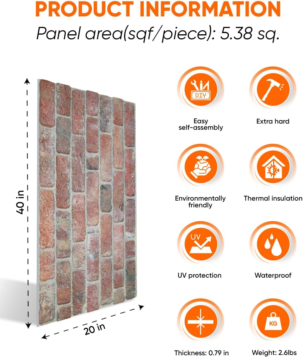IZODEKOR 3D Wall Panels Brick Effect - Cladding, Stone Look, Styrofoam Facing for Living Room, Kitchen, Bathroom, Balcony, Bedroom, Back of Counter | Stone Bridge (10 x Panels) - Covers 53 sq ft