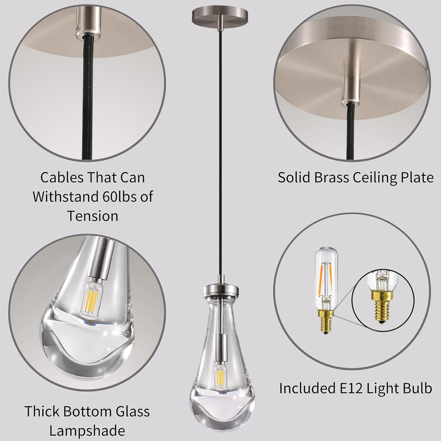 Modern Raindrop Pendant Lights, Kitchen Island Pendant Lights, Nickel Colored Brass Base Dining Room Light Fixture, and Interior Chandelier in The Living Room Hallway, Including The Bulb