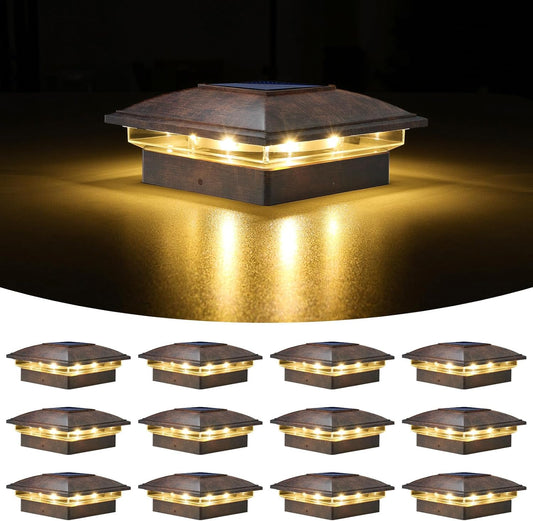 VOLISUN Solar Post Cap Light Outdoor 12pack,Solar Deck Fence - Post Lights Waterproof for 4x4 Wooden/4x4 Vinyl, with Warm White/Cool White for Garden/Patio/Porch