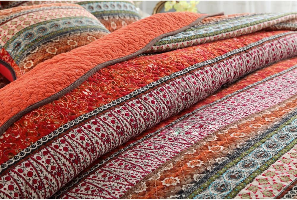 NEWLAKE Striped Classical Cotton 3-Piece Patchwork Bedspread Quilt Sets, King Size