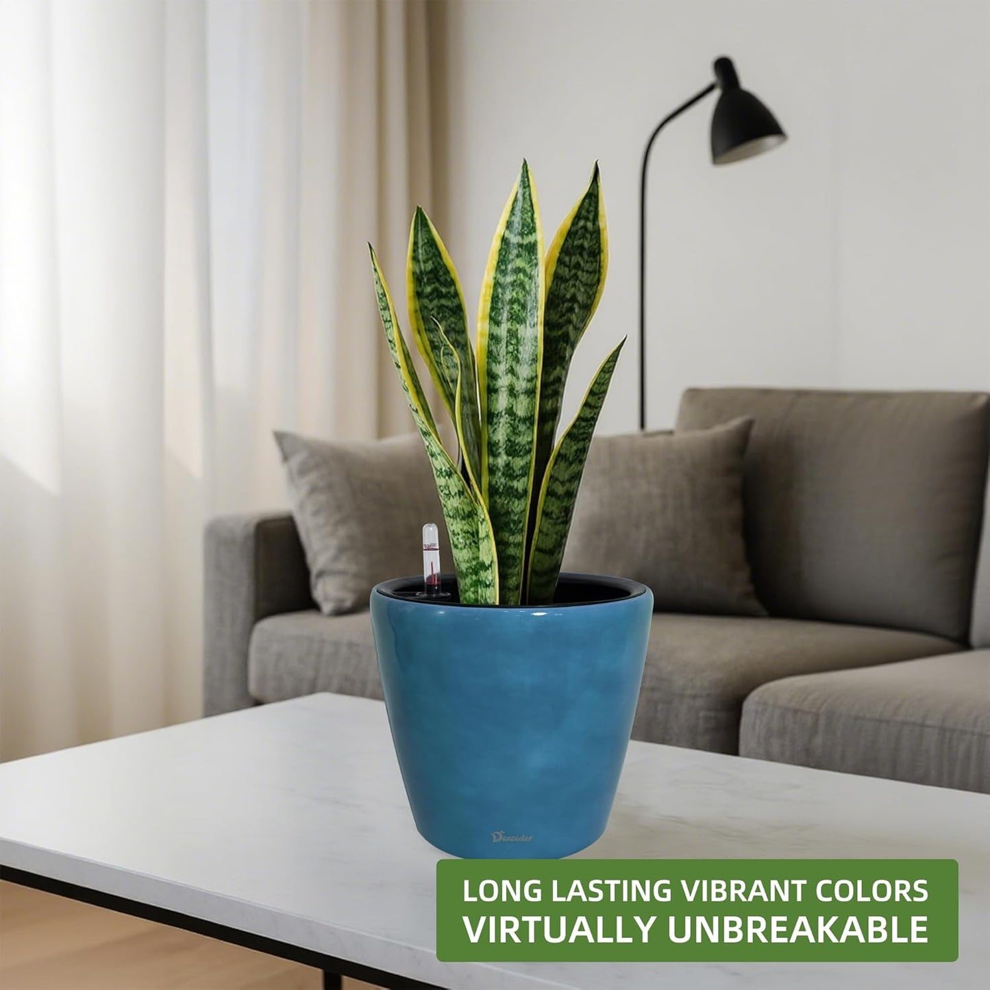 Dexceder 11x10 Inches Self Watering Planter Indoor Outdoor, Inner Pot Design, Thickened Table Flower Plant Pot with Water Level Indicator (Peacock Blue Gradient)