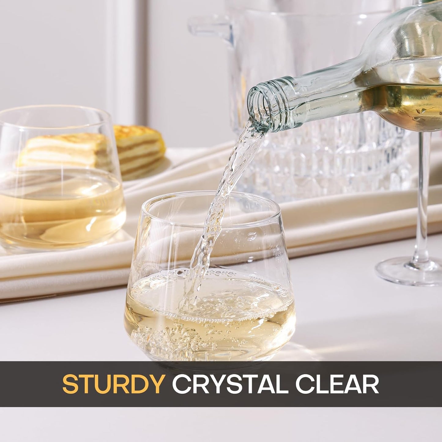 Stemless Wine Glasses Set of 6, 13.5oz Red White Wine Glasses for Daily Use, Hosting, Home Bar, Evening Party, Birthdays, Housewarming Gift, Clear