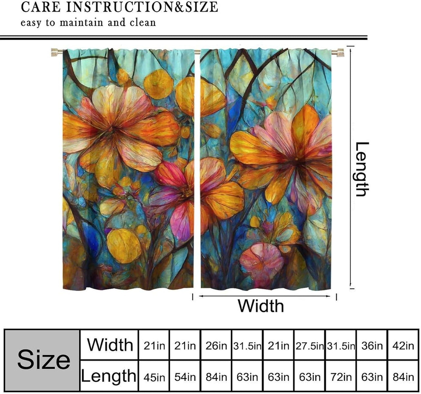 Stained Glass Curtains,Magic Forest Colorful Flowers Abstract Art Home Decor Drapes for Bedroom Living Room Kitchen Window Treatment 2 Panels Set Total Size 52" W X 84" L Inch