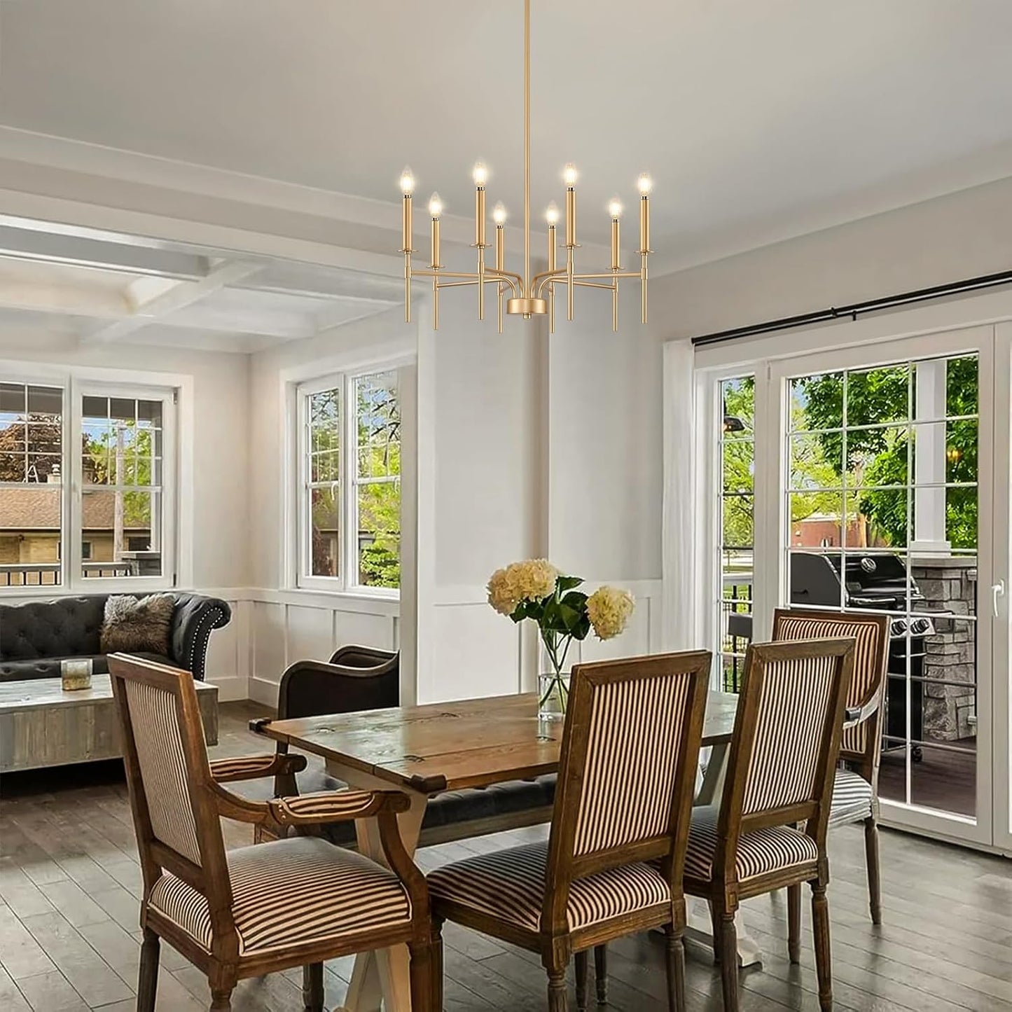 8 Light Gold Chandelier Light Fixture, Modern Farmhouse Chandeliers for Dining Room Light Fixture, Metal Candle Pendant Chandelier for Foyer Entryway Stairs Living Room Bedroom Kitchen