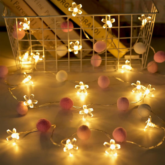 9.85Ft Fairy Lights 20 Cute Pink Pompoms 20 LEDs Cherry Blossom String Garland Battey Operated with Timer Flower Lights for Bedroom Kids Room Party Birthday Wedding Valentines Decoration