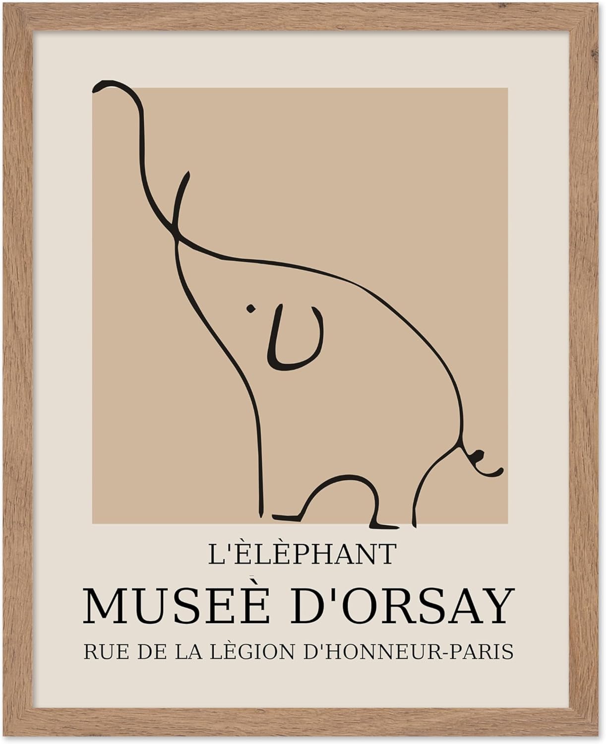 Poster Master Vintage Poster - Retro Minimalist Print - Gift for Artist, Housewarming - Elephant, Line Drawing, Sketch, Abstract - Wall Decor for Living Room, Bedroom, 11x14 Beige Framed