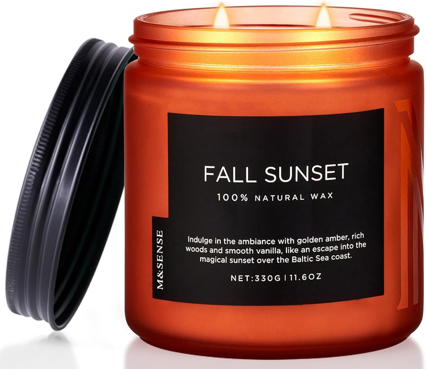 M&SENSE Baltic Amber Scented Candle, 11.6oz Clean Natural Soy Wax Non Toxic Up to 70 Hours Burn Time 2 Cotton Wick Housewarming Candle for Home Scented