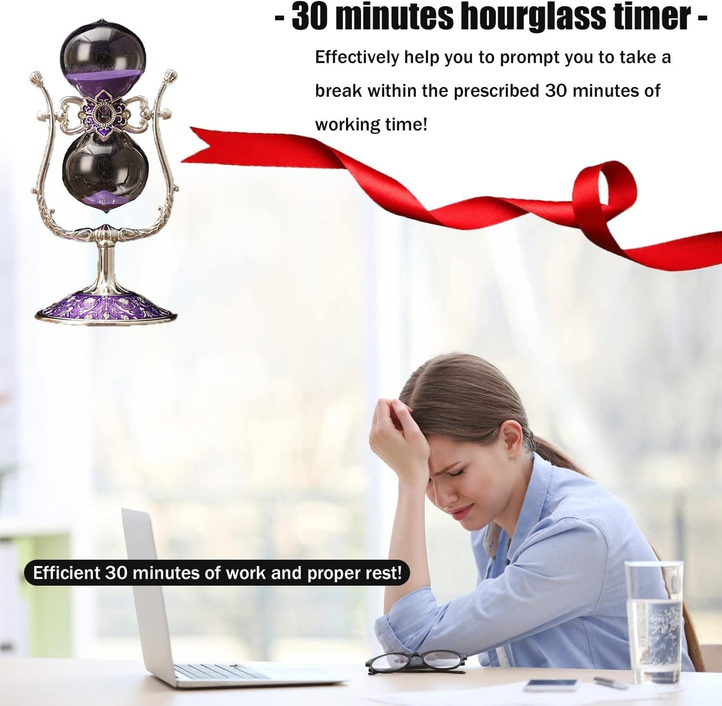 Sanduhr 30 Minuten,Hour Glass,360° flip Metal Vintage Hourglass,Hourglass Decor,for Home Decoration Office Desk Wedding Party Decor Kitchen Timer (Purple Sand)