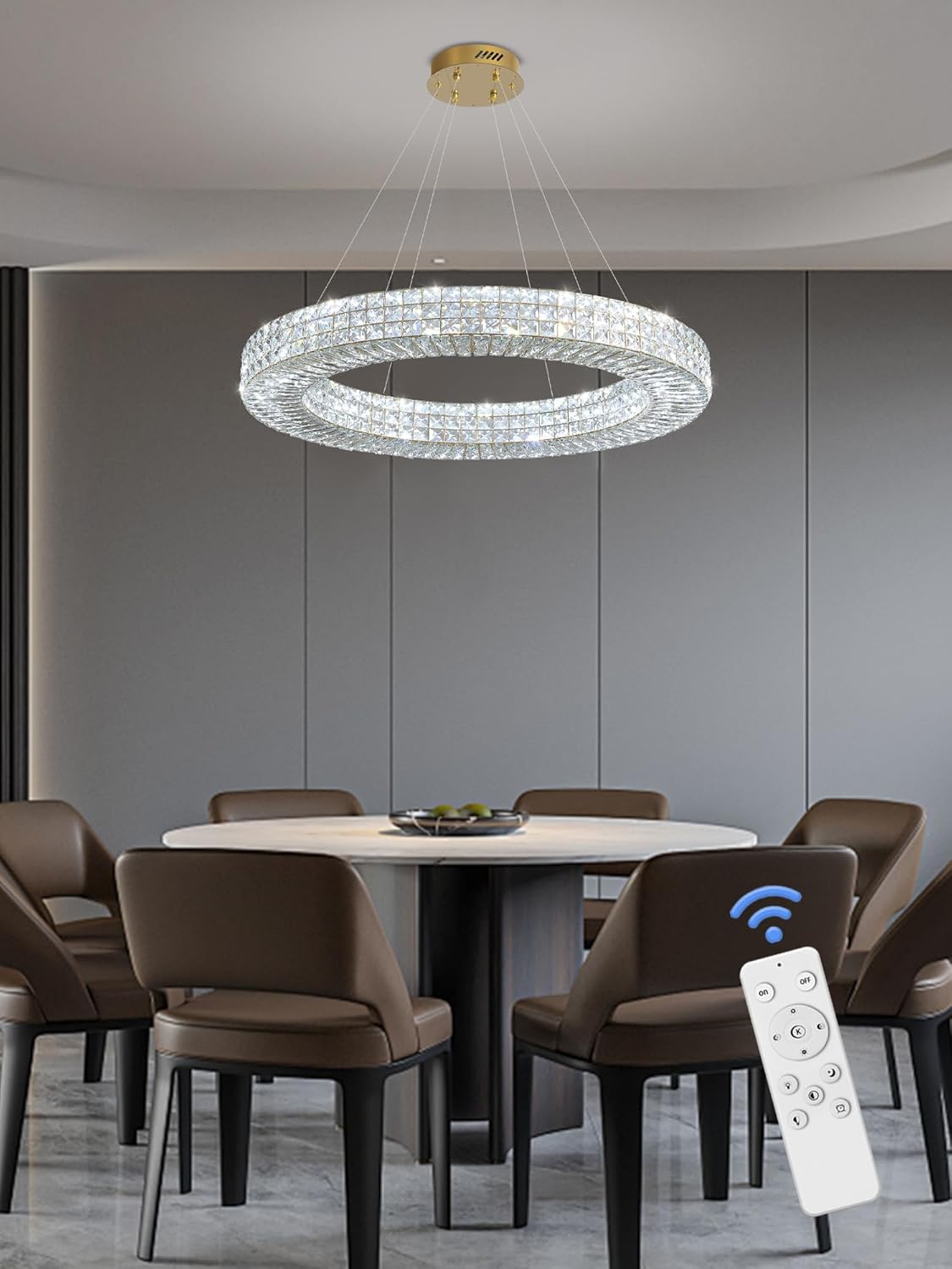 Dia 40" Modern Crystal Chandelier Ring Chandelier Adjustable Height Luxury Crystal Pendant Ceiling Light Fixture for Dining Living Room Bedroom