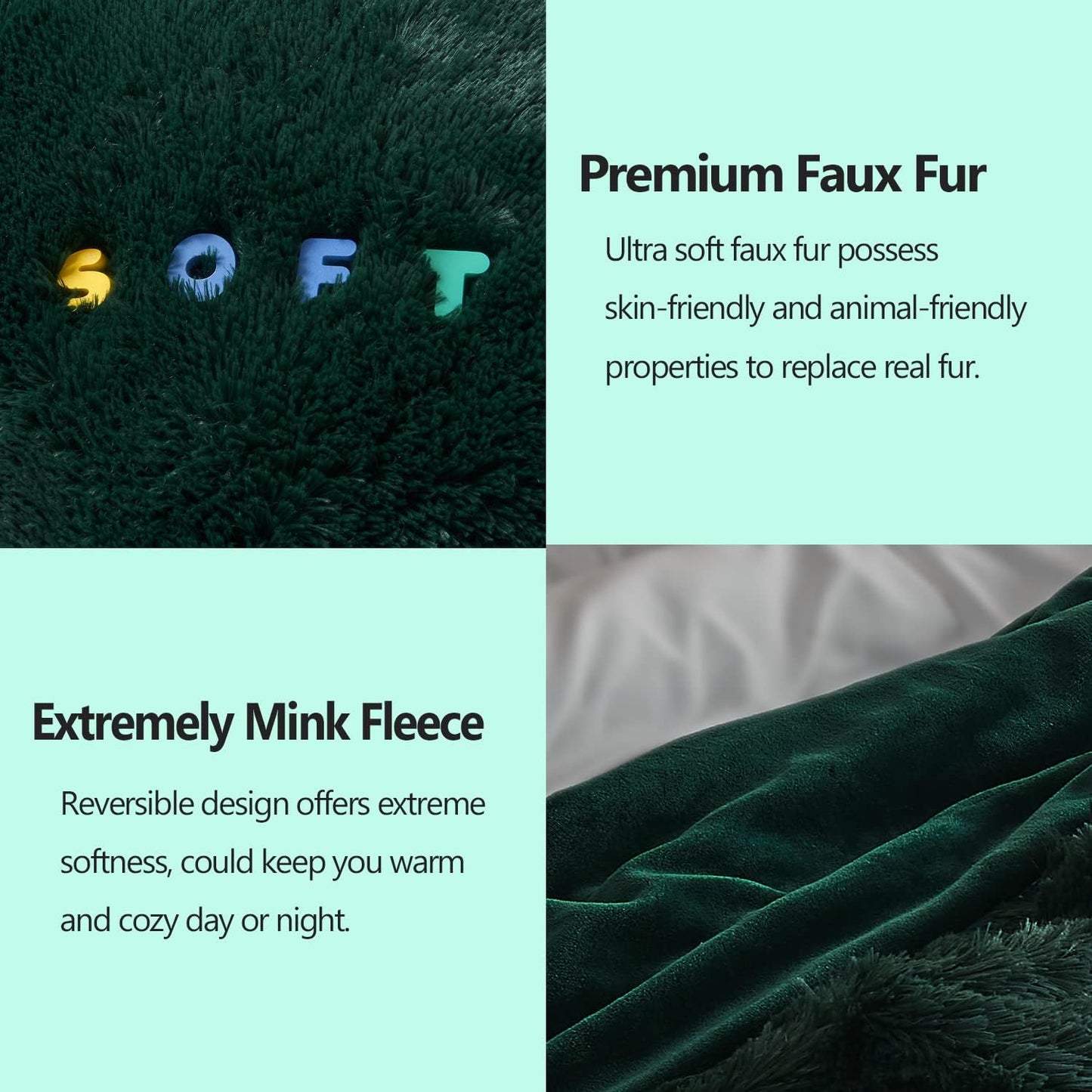 GONAAP Fuzzy Faux Fur Throw Blanket Twin Size Forest Green Super Soft Cozy Plush Fuzzy Shaggy Blanket for Couch Sofa Bed (Forest Green, Twin(60"x80"))