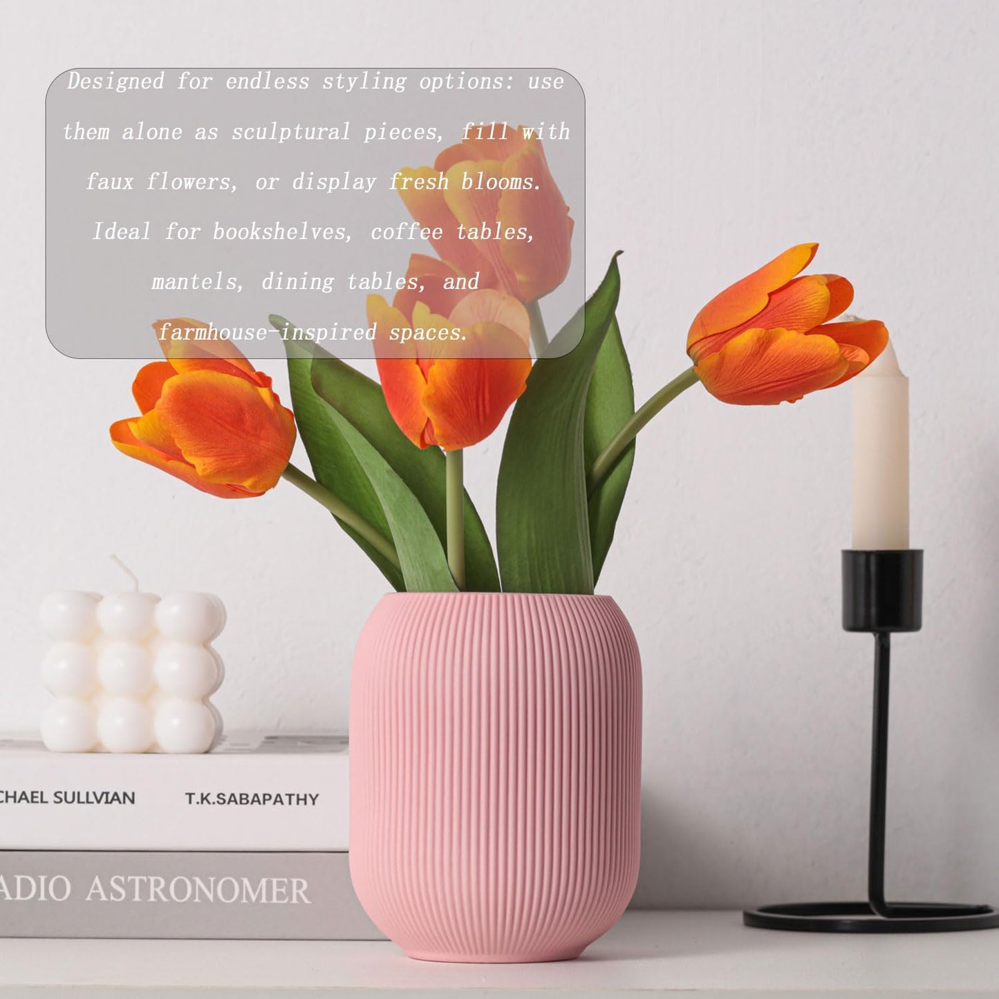 Ceramic Vase Set of 3, Vases Home Decor Modern Minimalist Decor Pottery Boho Vases for Pampas Grass Dried Fresh Flowers, Bookshelf, Shelf, Bedroom, Entryway Mantel Decor(Pink+Light Yellow+Orange)