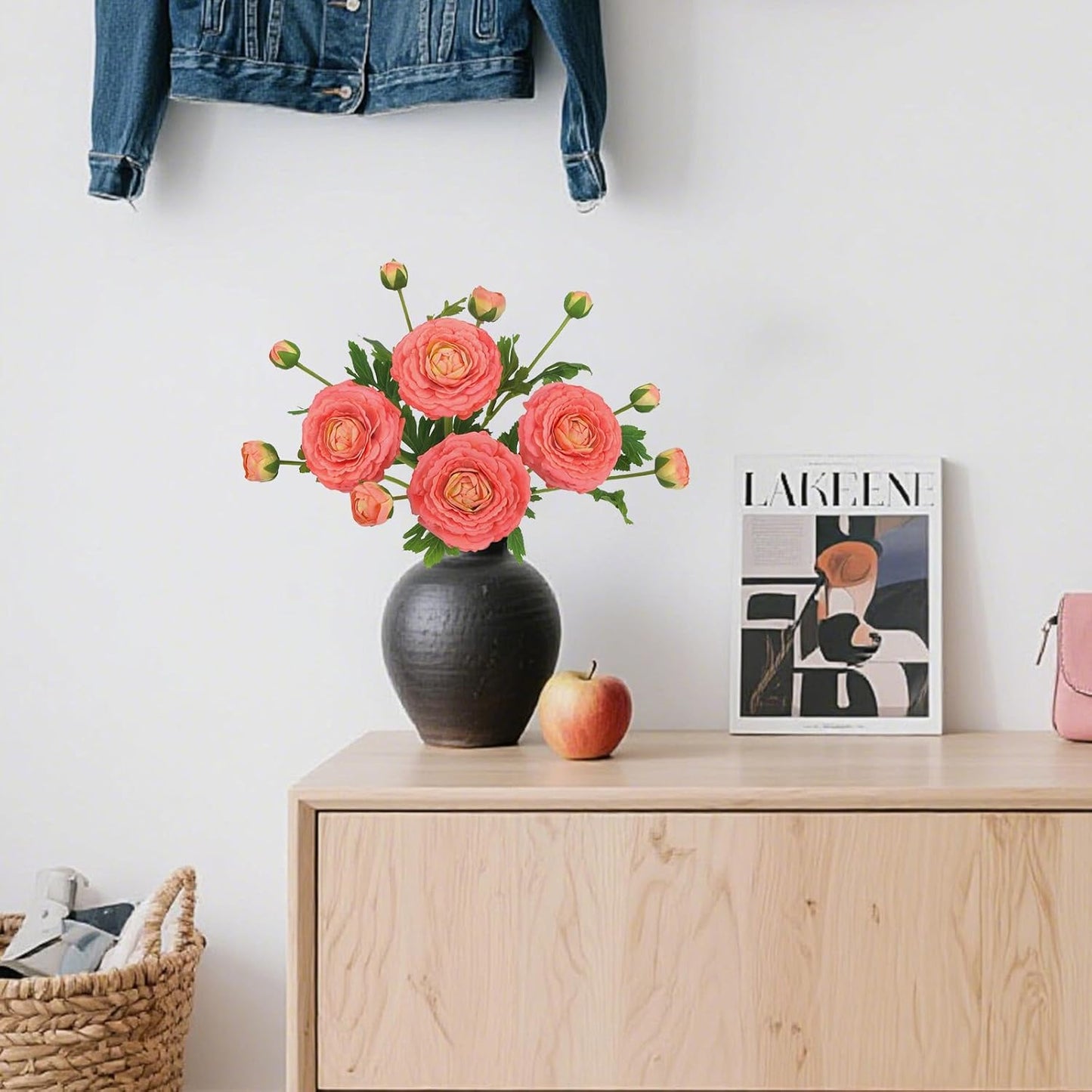 IPOPU 4PCS Real Touch Ranunculus Artificial Flowers Faux Ranunculus Flowers for Vases Real Look Silk Peonies Fake Peony Flowers for Home Indoor Wedding Centerpieces for Table Decorations (Orange)