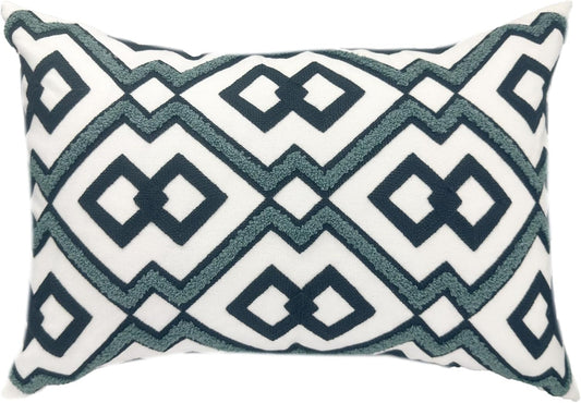 Alysheer Embroidered Lumbar Decorative Throw Pillow Cover 12"x 20", Classic Boho Geometric Embroidery Pattern Cotton Rectangular Cushion Case for Sofa Couch Living Room Bedroom (Navy Aqua)