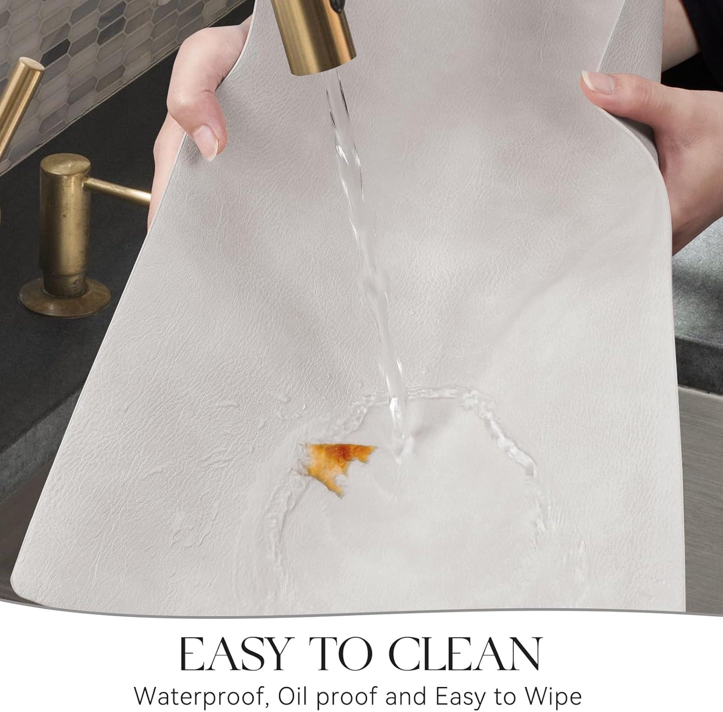 MOSAYT Vinyl Placemats Set of 6-12 X 17 Inch - Faux Leather 100% Waterproof Oil-Proof Wipeable PU Place Mats, Heat Resistant Reversible Table Mats for Kitchen, Dining, Outdoor (Light Grey)