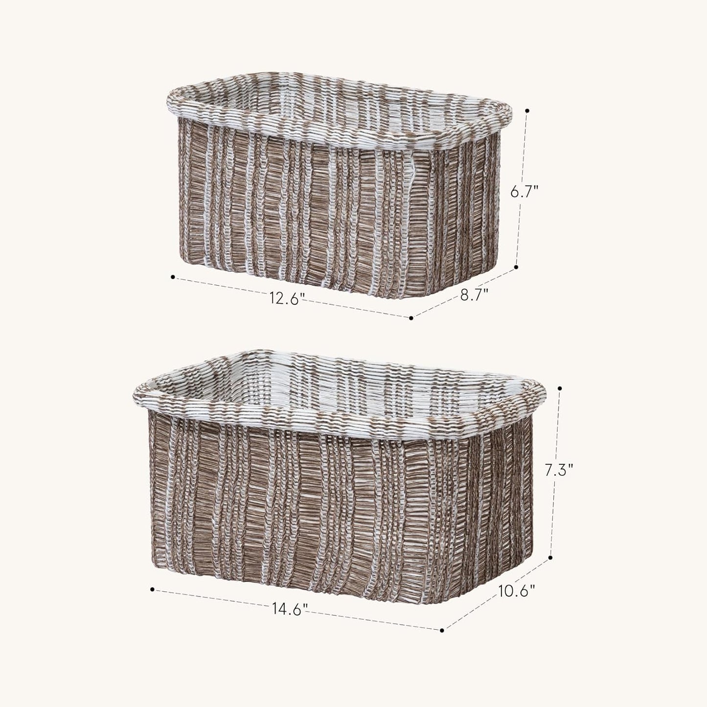 La Jolie Maison Blended Fabric Storage Baskets Set of 2, Rectangle Knitted Baskets for Organizing, Boho Decorative Baskets, Unique Design, Durable Finish, Mocha