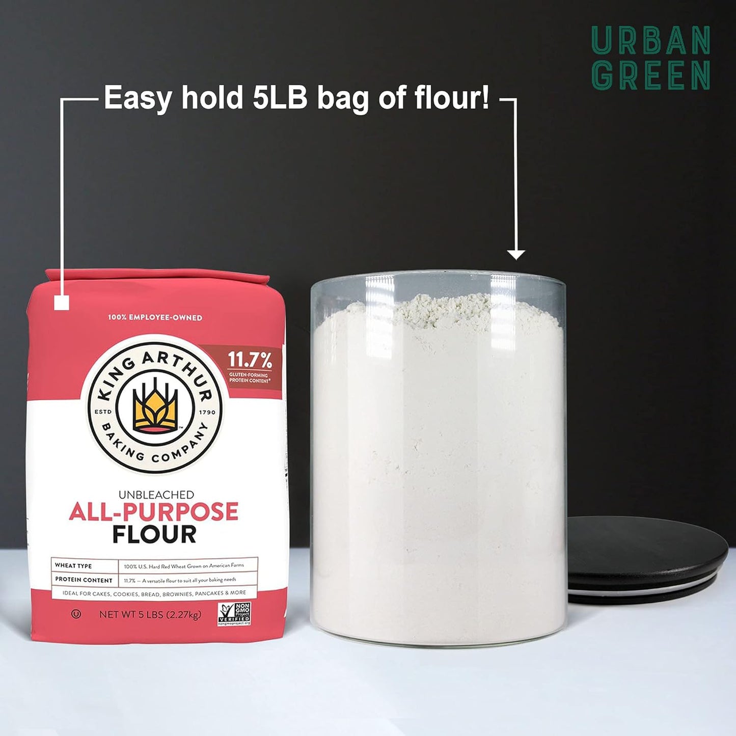 Urban Green Glass Jars with Black Lids, Glass Food Storage Canister with black lids, Pantry Flour Jars, Large Size Food Storage Containers set (2 Sets of 100oz)