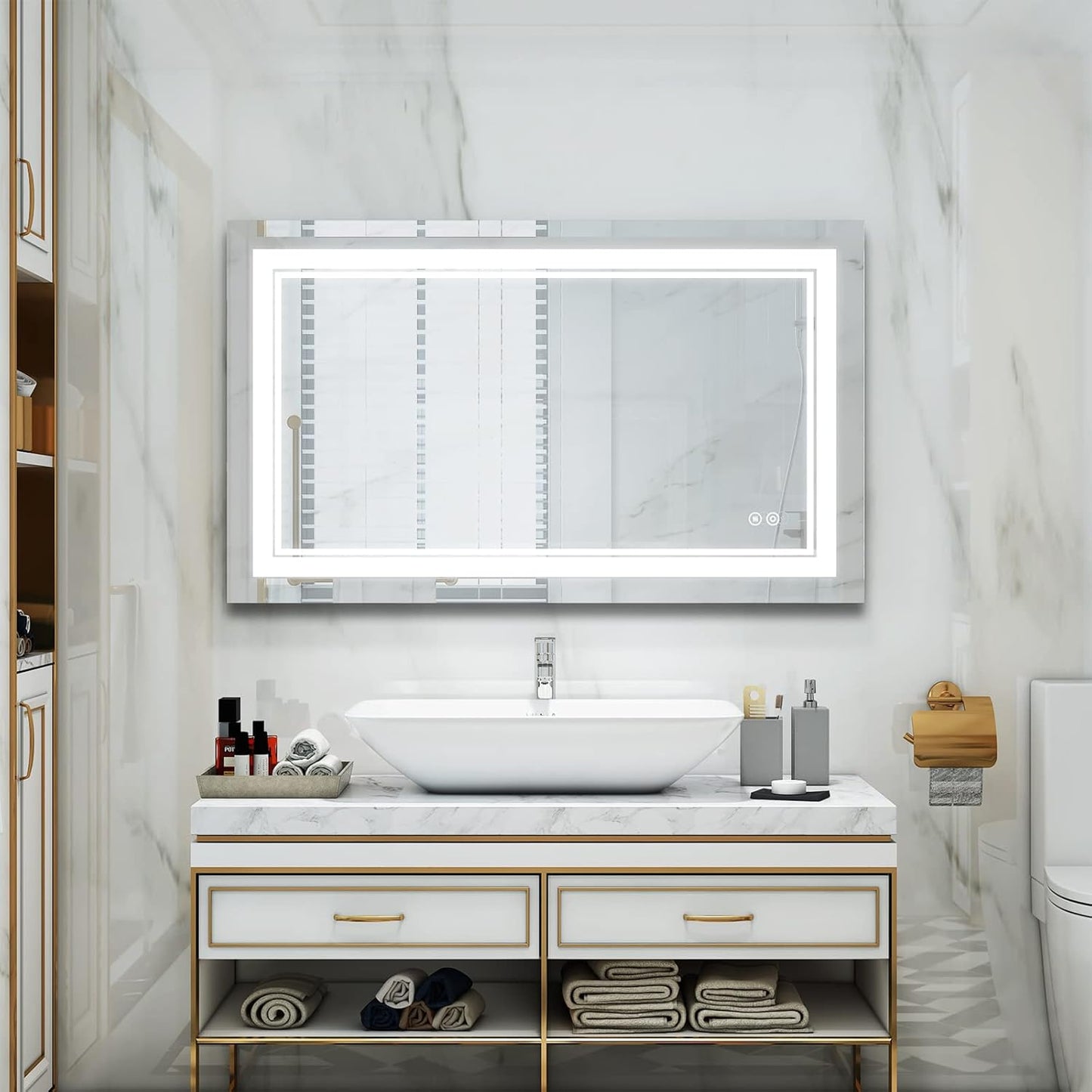 WELLFOR LED Bathroom Vanity Mirror 40 x 24 Inch, Lighted Anti-Fog Dimmable Mirror, IP44 Waterproof Wall Mounted Makeup Mirror, Packed with US Standard Plug and Touch Switch, (Horizontal/Vertical)