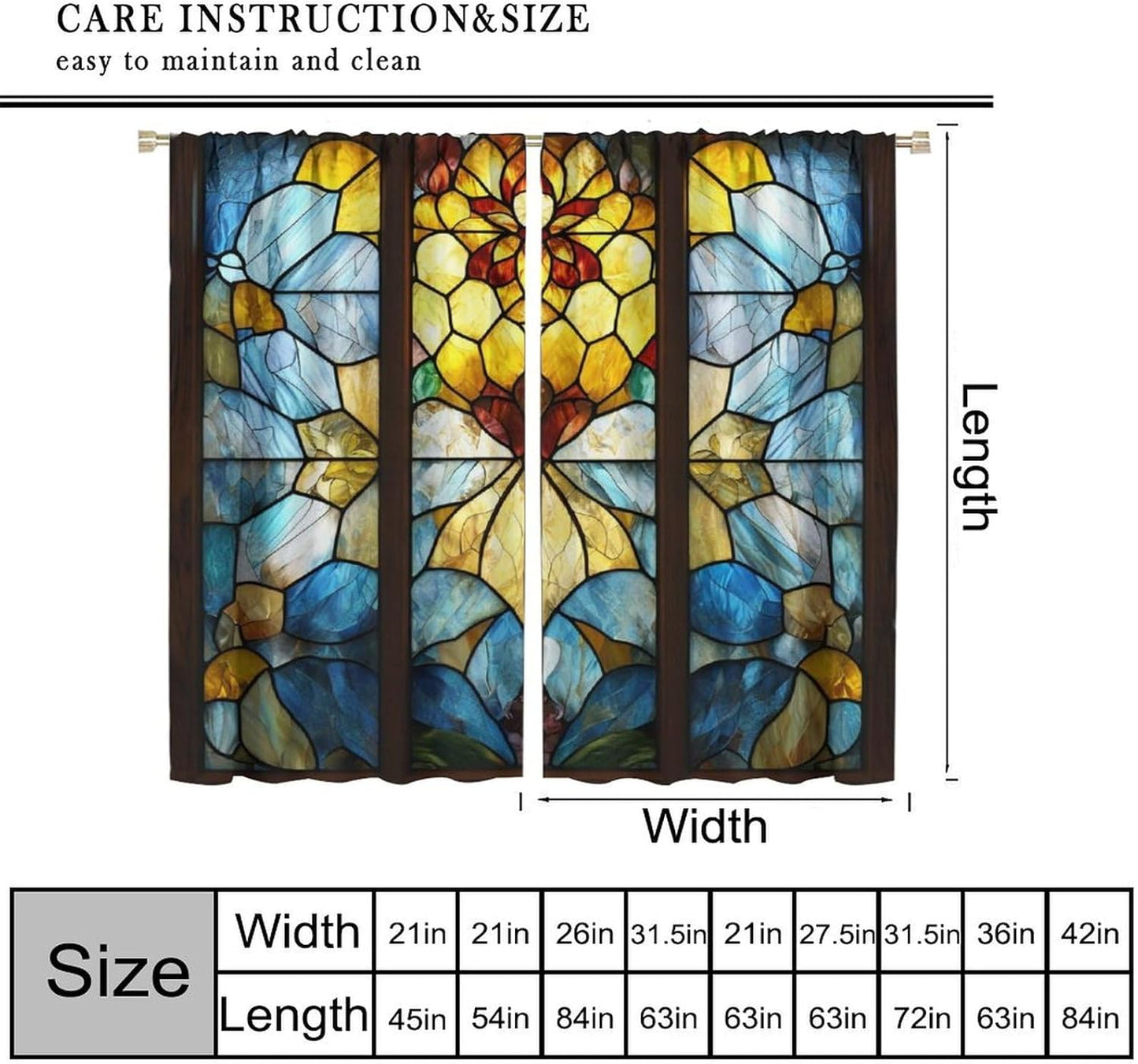 Stained Glass Curtains,Retro Abstract Colorful Art Home Decor Drapes for Bedroom Living Room Kitchen Window Treatment 2 Panels Set Total Size 84" W X 84" L Inch