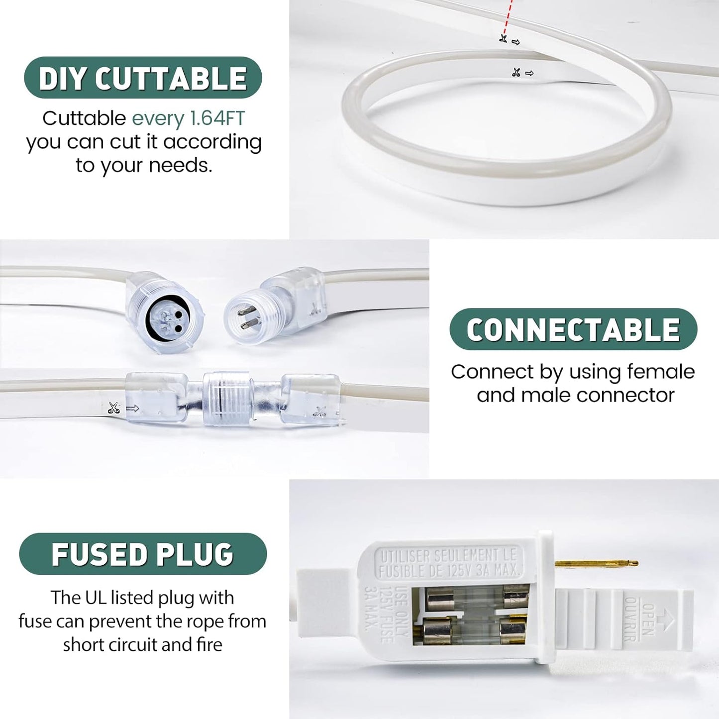 GZBtech Flexible LED Neon Rope Lights 33FT,AC 110-120V Waterproof Strip Light, 120 LEDs/M Cuttable Connectable Neon Lighting for Indoor Outdoor Home Decor/Commercial Building Use-Blue 10M