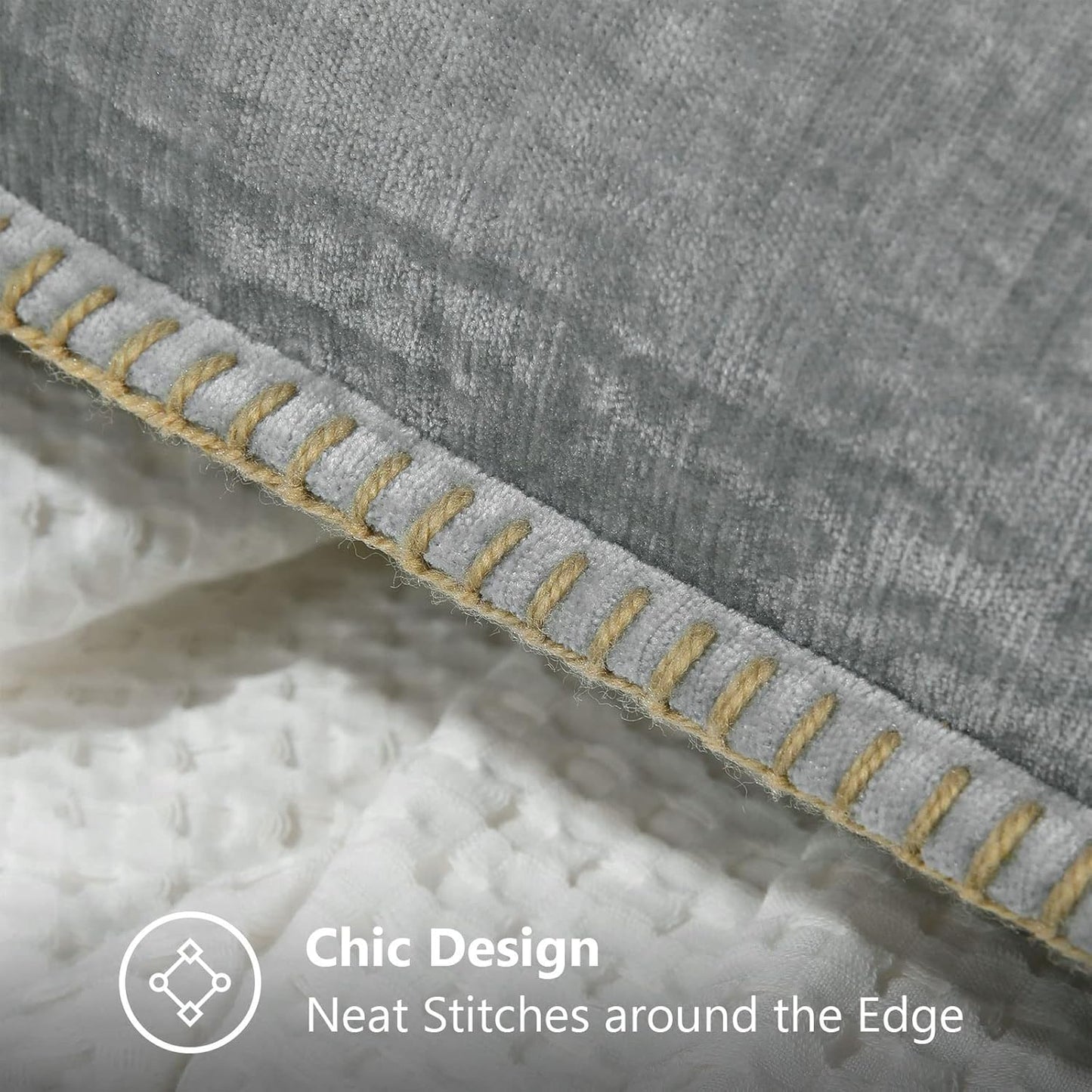 decorUhome Chenille Soft Throw Pillow Covers 12x20 Set of 2, Lumbar Velvet Farmhouse Neutral Decorative Euro Pillow Covers with Stitched Edge for Couch Sofa Bed Home Decor, Neutral Gray