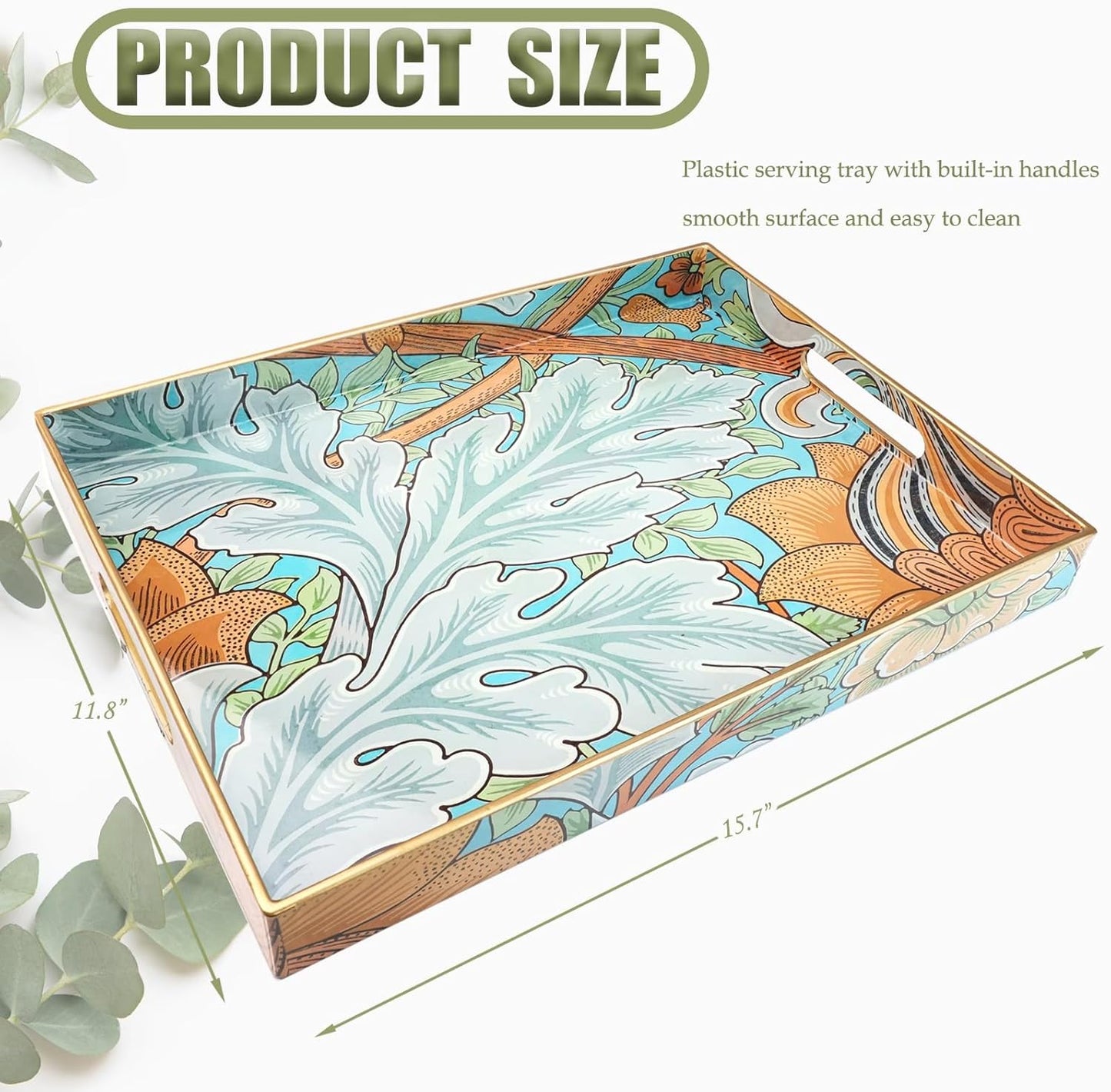 Spsyrine Serving Tray with Handles, Plastic Decorative Tray for Coffee Table, Living Room, Home Decor, Sunflower