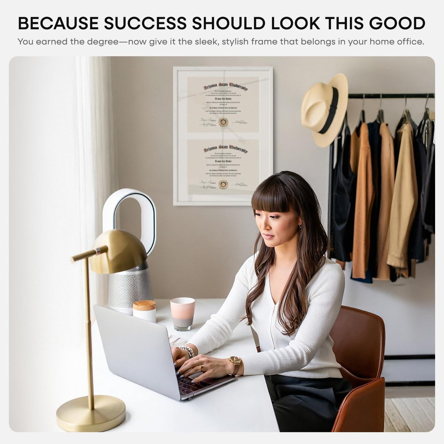 Homeforia 14x20 Double Diploma White Frame, High End Oak 14 x 20 Certificate Wood Frames with Mat for Two 8.5x11 Diplomas, 20x14 Wooden Dual Award Graduation Frames, Tempered Glass, Wall Kit, Set of 1