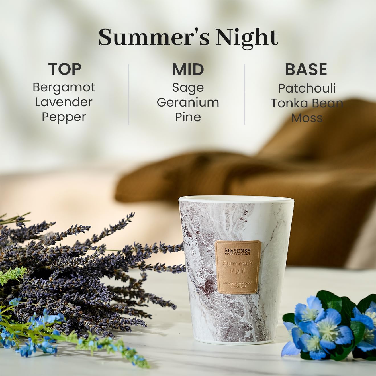 M&SENSE Summer Night Scented Candles for Home, Lead-Free Wick Highly Scented Jar Candles, 14.1 Oz 80 Hours Lasting Burning Candles Gifts for Women, Relaxing Aromatherapy Candle for Stress Relief