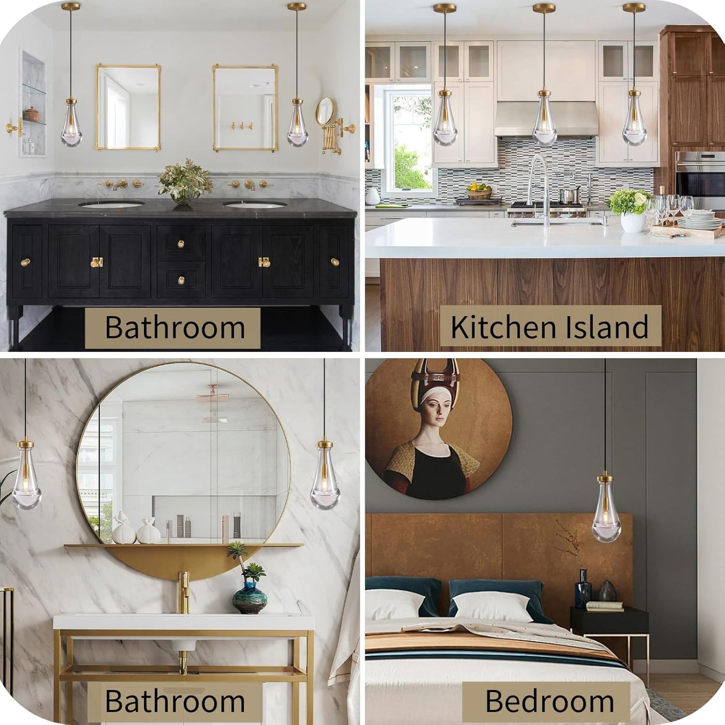 Raindrop Pendant Lights Set of 2, Brass Pendant Lights Kitchen Island, Gold Island Light for Kitchen Dining Room Light Fixture, Chandelier for Living Room Bedroom Bathroom, Bulb Included