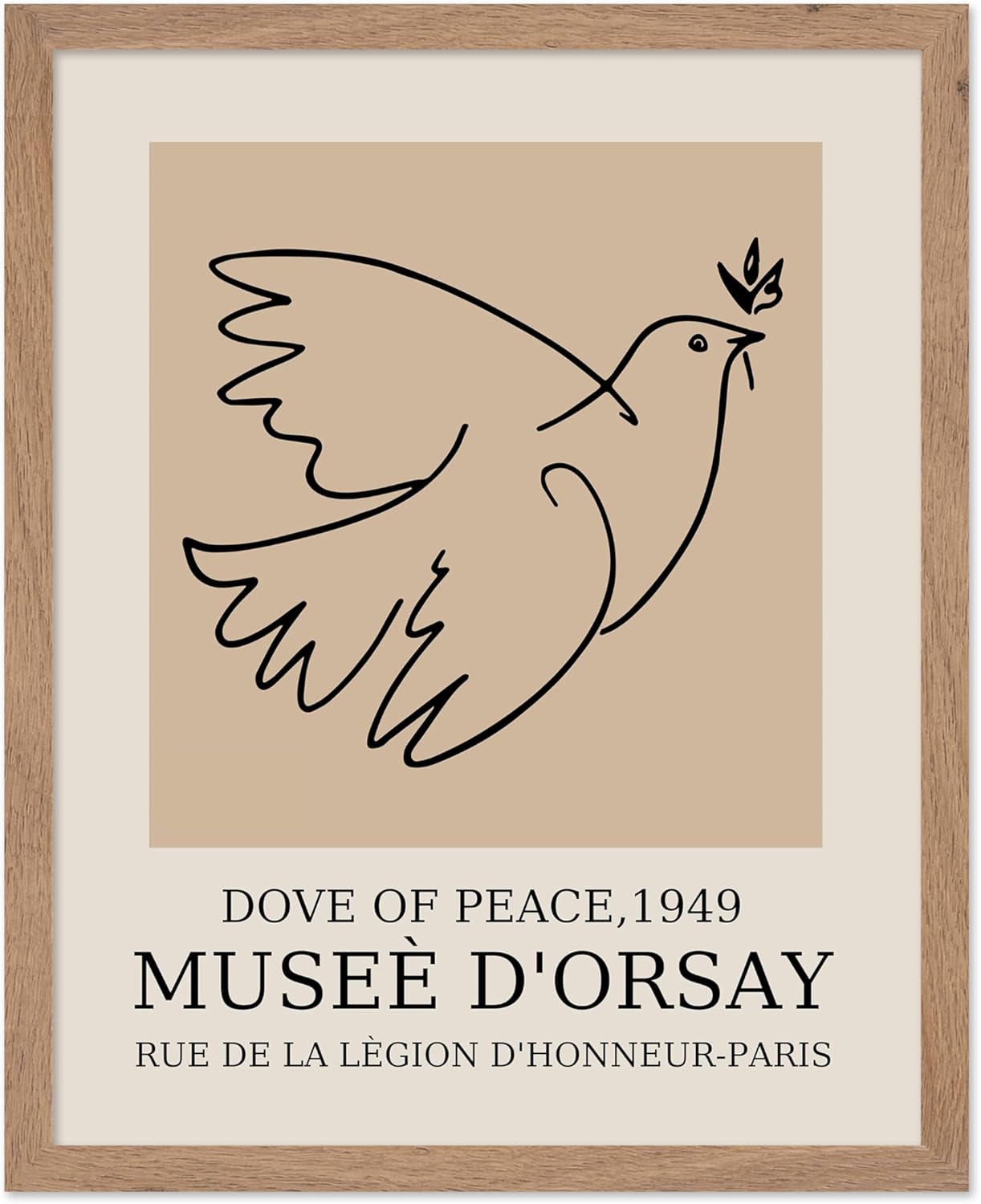 Poster Master Vintage Poster - Retro Minimalist Print - Gift for Artist, Friend - Dove Of Peace, Line Drawing, Sketch, Abstract - Wall Decor for Living Room, Bedroom, 16x20 Beige Framed