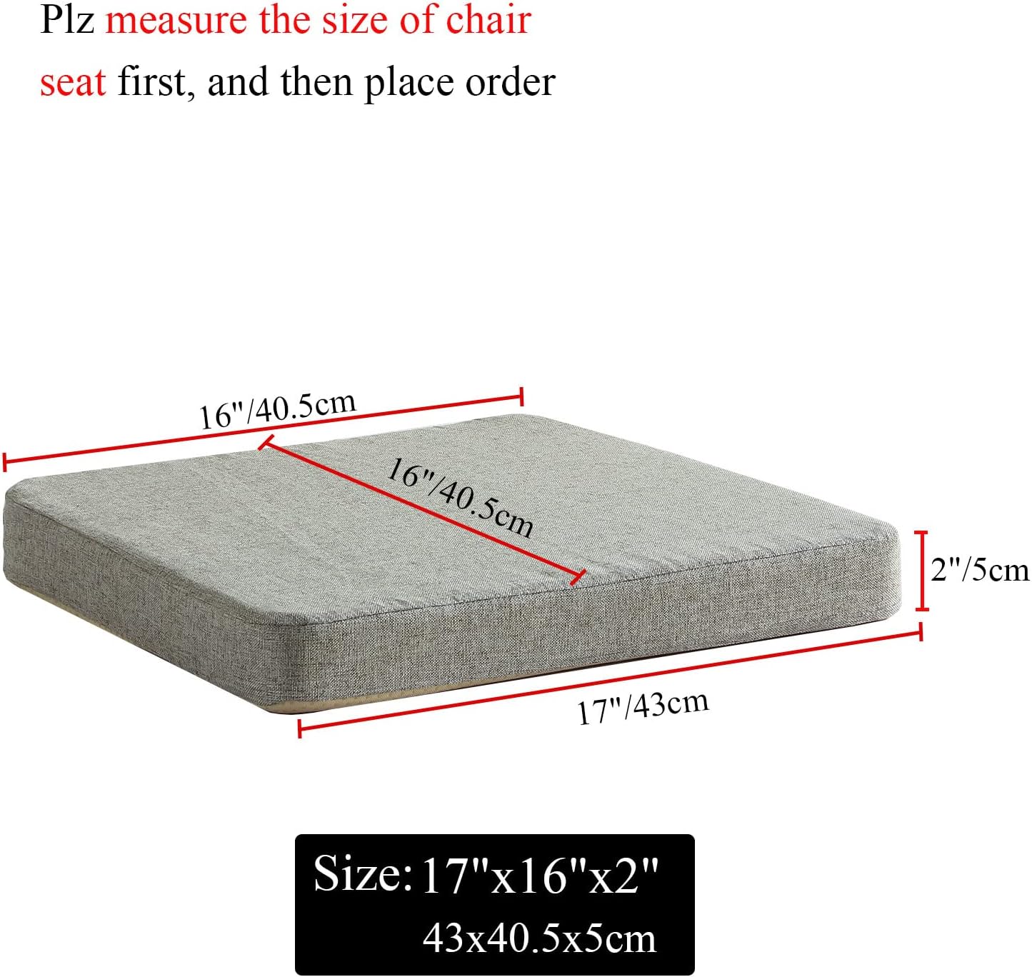 Chair Cushion for Dining Chairs with Ties Non Slip Memory Foam Kitchen Room Chair Pads 2 Pack 17x16 Inch, Light Gray