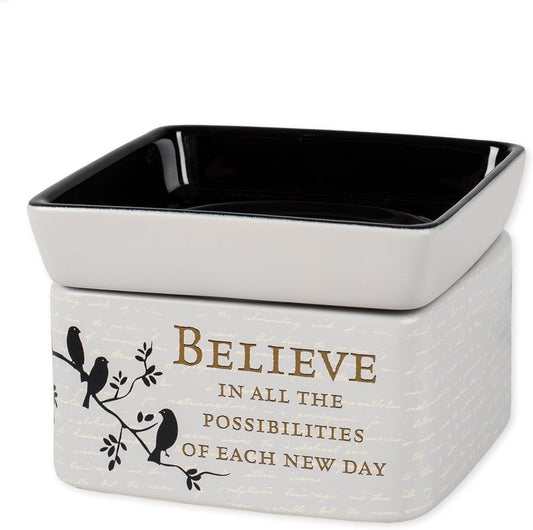 Elanze Designs Birds on a Tree Believe Grey Electric 2 in 1 Jar Candle Wax Tart Oil Warmer