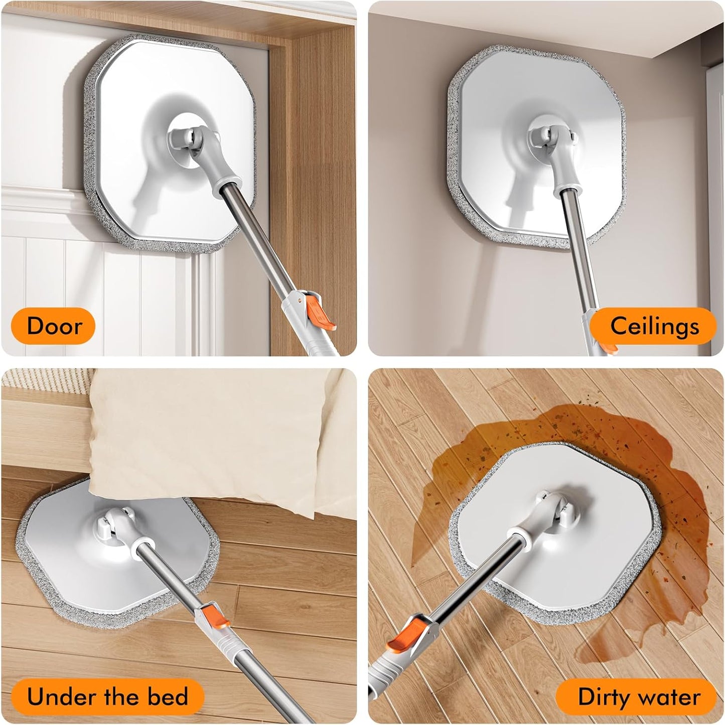 Spin Mop and Bucket Set with Separate Dirty and Clean Water,360° Spin Mop and Bucket System with Widening Foldable Handle,2 Replaceable Mop Pads,Square Mop for Floor Hardwood Tile Marble Wall Cleaning